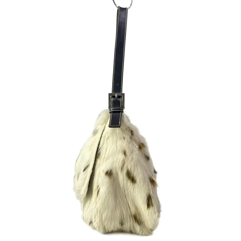 Fendi Mama Bucket Shoulder Bag 8BR001 Cream Dark Brown Fur Leather